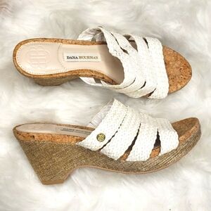 Dana Buchman Sandals White Wedge Billy Casual Woven Cork Slide 6.5